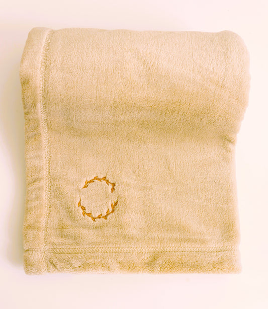 MANTA COBERTOR MICROFIBRA BEGE - FOLHAS