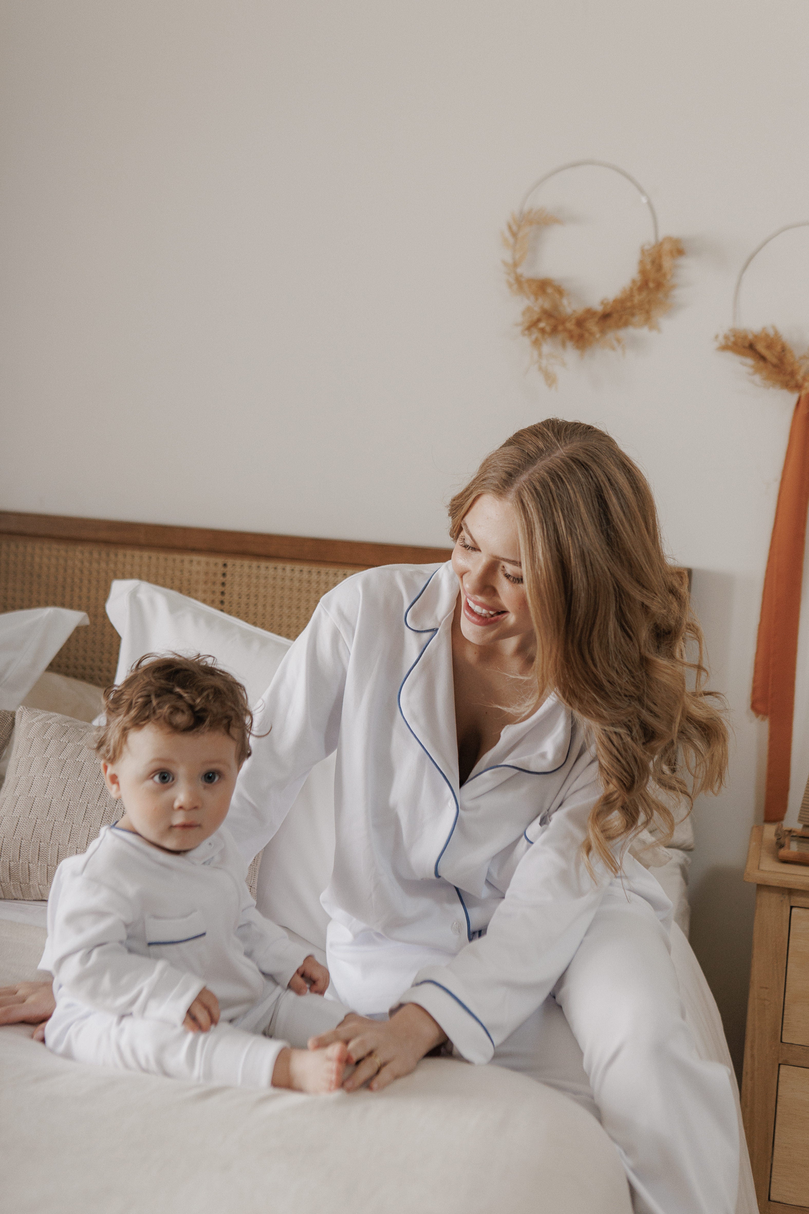 Kit Mamãe Bebê - Branco cordonê Azul | Nina Materna by Fio a Fio