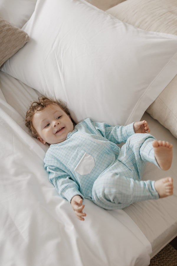 Pijama Macacão Baby Xadrez Azul e Verde | Nina Materna by Fio a Fio