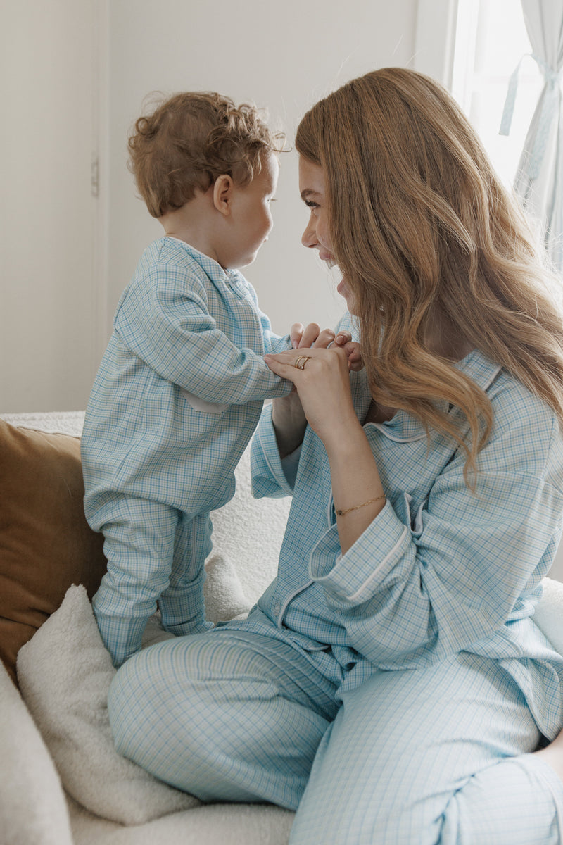 Kit Pijama Mamãe & Bebê Xadrez Azul e Verde | Nina Materna by Fio a Fio