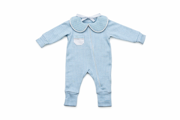 Pijama Macacão Baby Xadrez Azul e Verde | Nina Materna by Fio a Fio