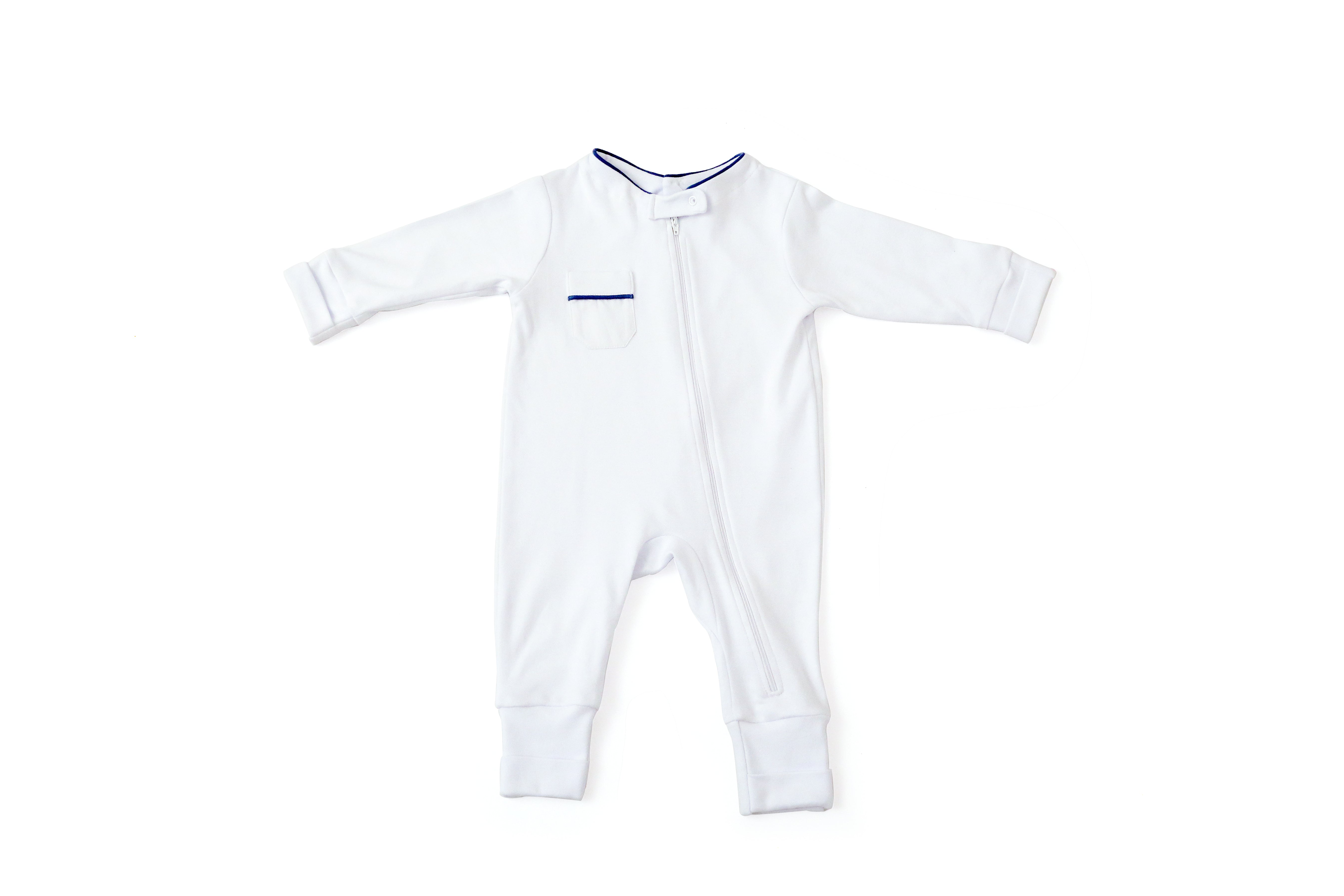 Macacão Baby - Branco cordonê Azul | Nina Materna by Fio a Fio