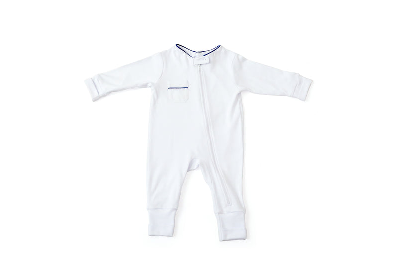 Pijama Macacão Baby Branco Cordonê Azul | Nina Materna by Fio a Fio