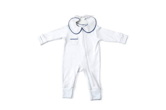 Macacão Baby - Branco cordonê Azul | Nina Materna by Fio a Fio
