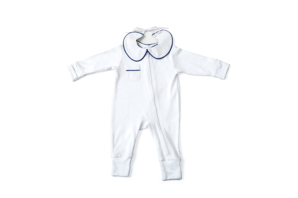 Pijama Macacão Baby Branco Cordonê Azul | Nina Materna by Fio a Fio