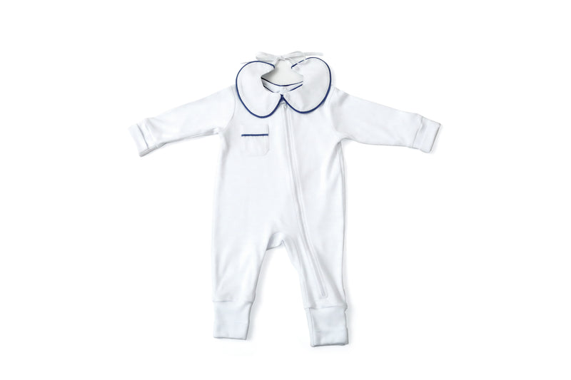 Kit Pijama Mamãe & Bebê Branco Cordonê Azul | Nina Materna by Fio a Fio
