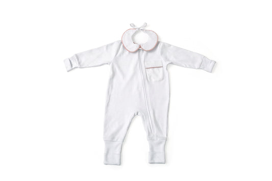 Macacão Baby - Branco cordonê Rosa | Nina Materna by Fio a Fio
