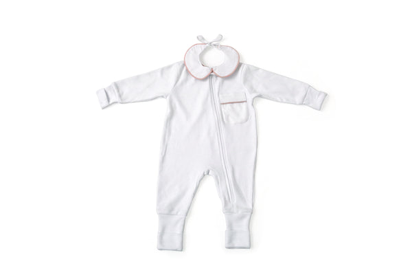 Pijama Macacão Baby Branco Cordonê Rosa | Nina Materna by Fio a Fio