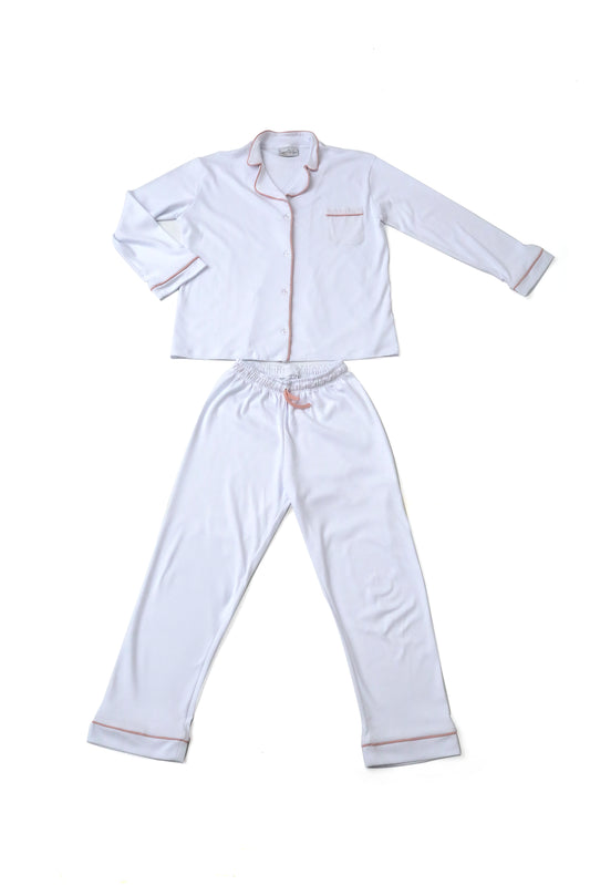 Pijama Mamãe - Branco cordonê Rosa | Nina Materna by Fio a Fio