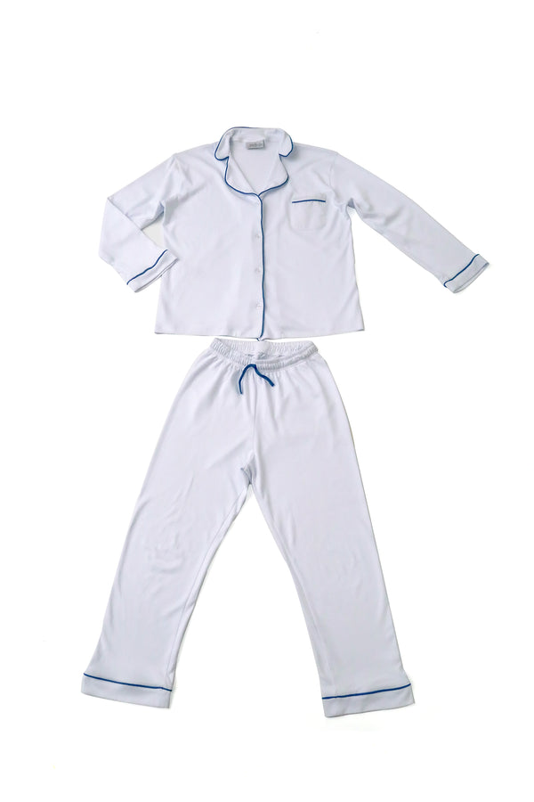 Pijama Branco Cordonê Azul | Nina Materna by Fio a Fio