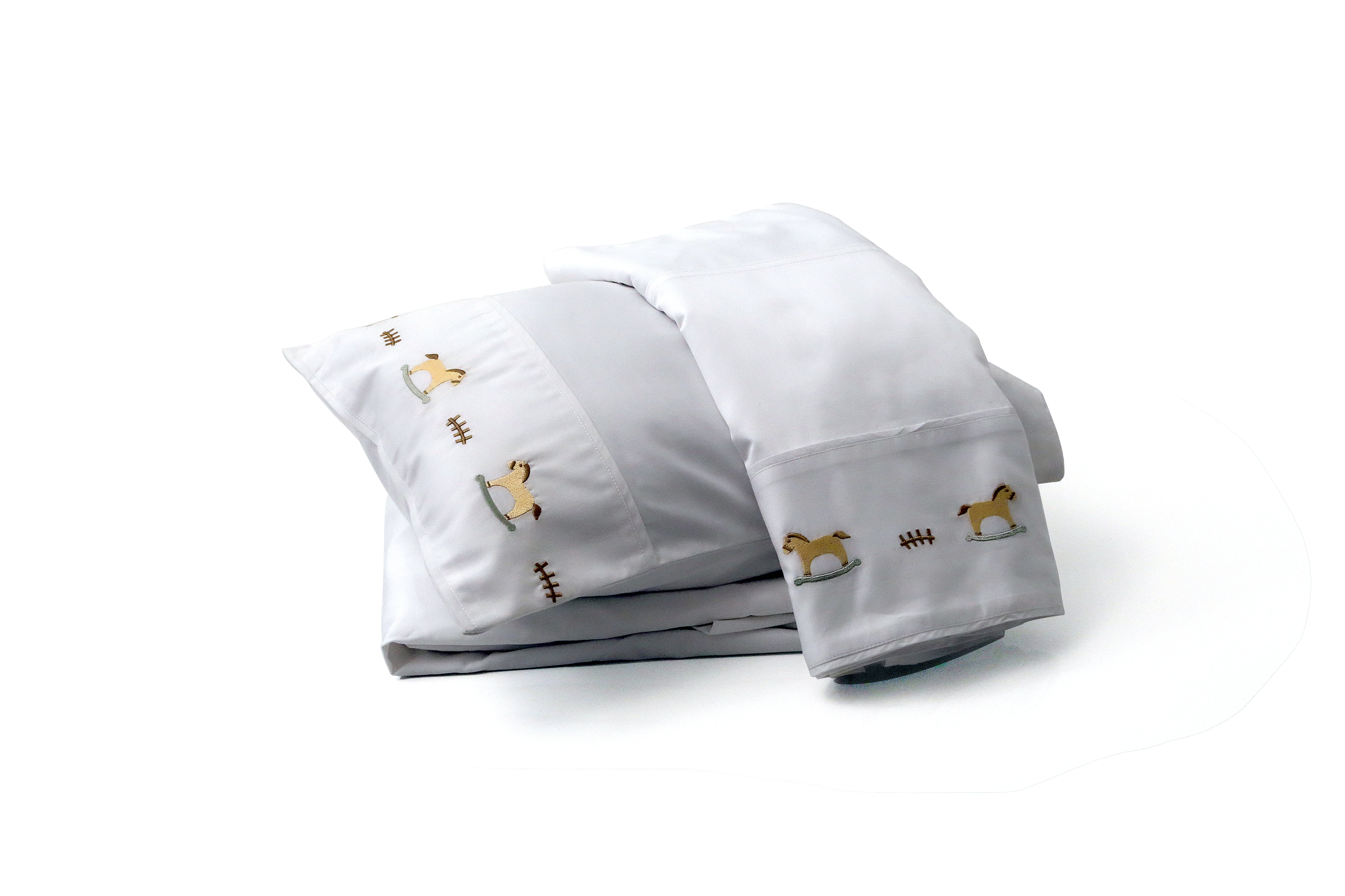 JOGO DE LENÇOL BERÇO 300 FIOS BORDADO CAVALINHO