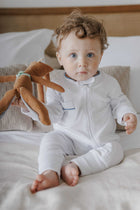 Pijama Macação Baby Branco Cordonê Azul | Nina Materna by Fio a Fio