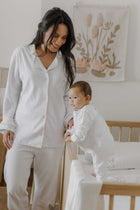 Pijama Mamãe Branco Cordonê Rosa | Nina Materna by Fio a Fio